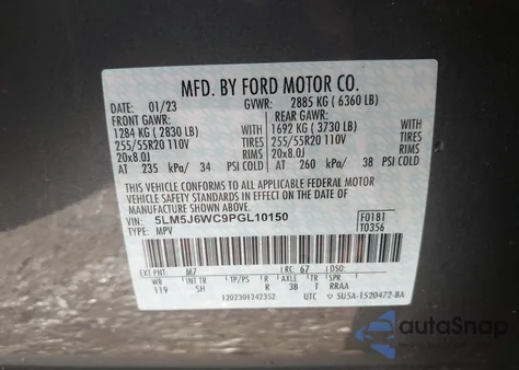 2023 Lincoln Aviator Standard z USA, uszkodzony, nr VIN 5LM5J6WC9PGL10150